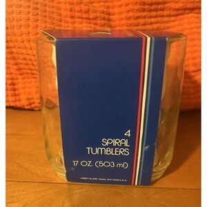 NIB Set of 4 Vintage 1980s LIBBEY Spiral Glasses Tumblers - 17 oz Each